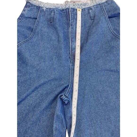 Forever 21 Wide Leg High Rise Raw Hem Jeans Dark Wash Blue Denim Womens Size 26 - Picture 7 of 7